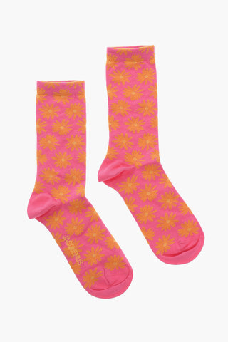 Floral Patterned Cotton Blend Long Socks
