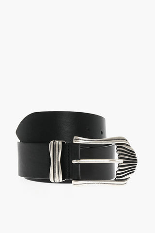 Cintura in Pelle con Fibbia Argentata 40mm