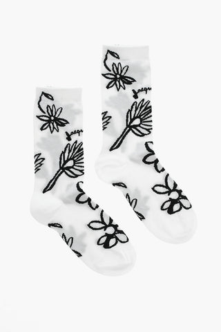 Floral Patterned Cotton Blend Long Socks