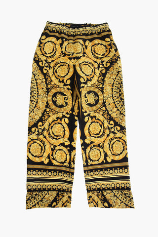 Baroque Motif Silk Pants with Drawstring Waist