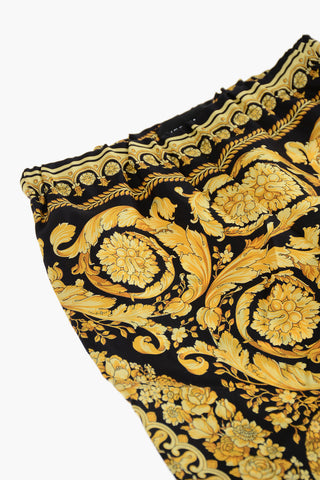 Baroque Motif Silk Pants with Drawstring Waist