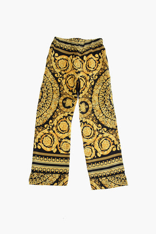 Baroque Motif Silk Pants with Drawstring Waist
