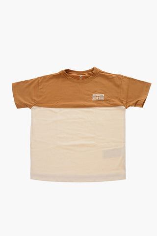 Crew Neck Color Block T-Shirt with Embossed Logo