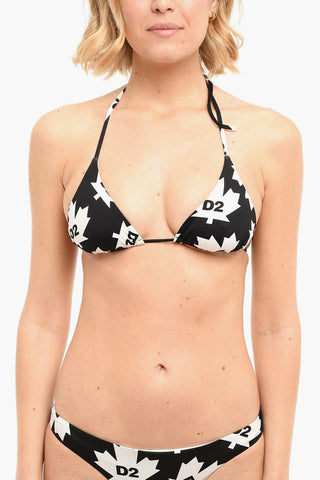 Top Bikini A Triangolo Con Stampa logo Allover