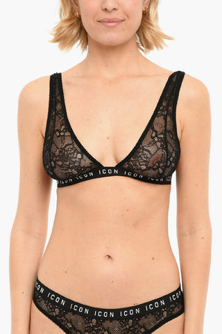 Lace Triangle Bra with Logoed Elastic