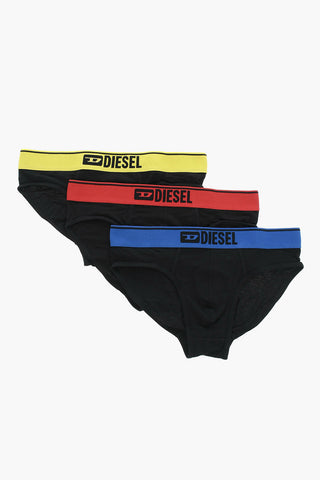 Set 3 Pairs of Stretch Cotton Briefs with Logoed Elastic Band