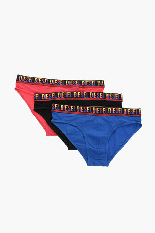 Set 3 Pairs of Stretch Cotton Briefs with Logoed Elastic Band