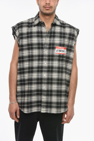 UNISEX Cotton-flannel Sleeveless Shirt with HELLO MY NAME IS VETEMENTS Print