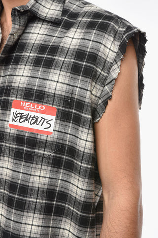 UNISEX Cotton-flannel Sleeveless Shirt with HELLO MY NAME IS VETEMENTS Print