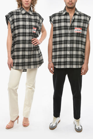 UNISEX Cotton-flannel Sleeveless Shirt with HELLO MY NAME IS VETEMENTS Print