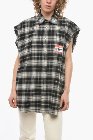 UNISEX Cotton-flannel Sleeveless Shirt with HELLO MY NAME IS VETEMENTS Print