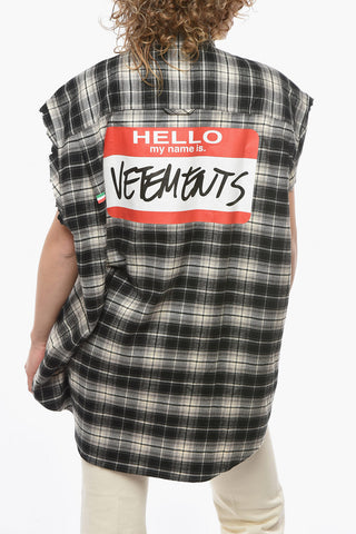 UNISEX Cotton-flannel Sleeveless Shirt with HELLO MY NAME IS VETEMENTS Print
