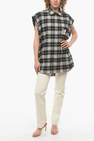 UNISEX Cotton-flannel Sleeveless Shirt with HELLO MY NAME IS VETEMENTS Print