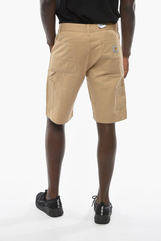 Shorts in Twill di Cotone con Bottone Argentato