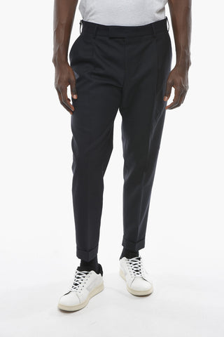 Pantaloni ad 1 Pince in Lana Vergine con Chiusura Nascosta