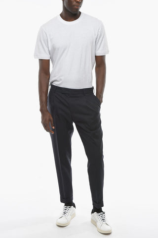 Pantaloni ad 1 Pince in Lana Vergine con Chiusura Nascosta
