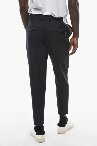 Pantaloni ad 1 Pince in Lana Vergine con Chiusura Nascosta