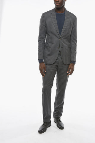 Wool Suit with Striped Pattern and Tapered Fit