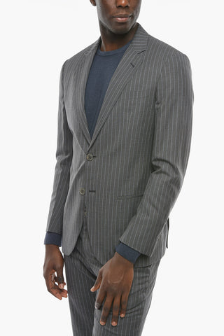 Wool Suit with Striped Pattern and Tapered Fit