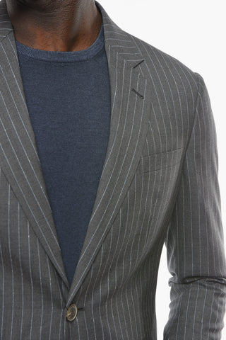 Wool Suit with Striped Pattern and Tapered Fit