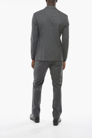 Wool Suit with Striped Pattern and Tapered Fit