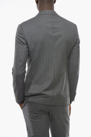 Wool Suit with Striped Pattern and Tapered Fit