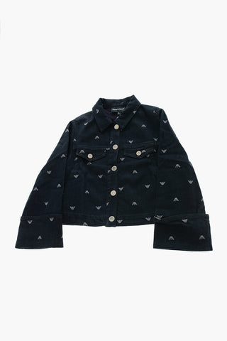 EMPORIO Silver Buttons Denim Jacket with All Over Logo Embroidered