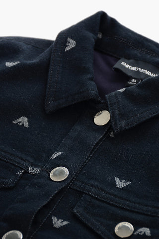 EMPORIO Silver Buttons Denim Jacket with All Over Logo Embroidered