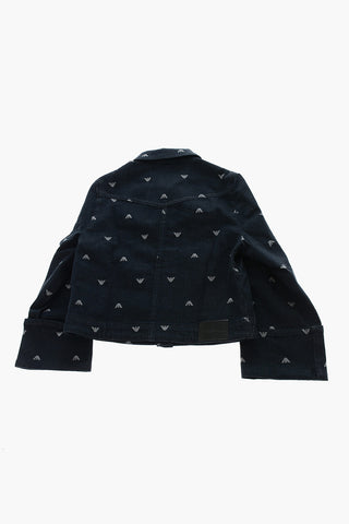 EMPORIO Silver Buttons Denim Jacket with All Over Logo Embroidered