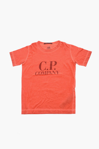 Acid Wash Effect Crew-Neck T-shirt with Front Logo