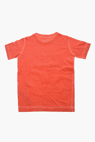 Acid Wash Effect Crew-Neck T-shirt with Front Logo