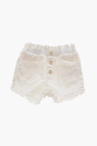 Frayed -Hem Denim Shorts with Golden Buttons