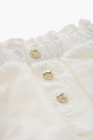Frayed -Hem Denim Shorts with Golden Buttons