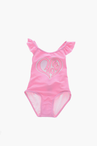 Costume da Bagno Intero con Logo e Spallina Frill