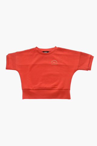 Felpa Girocollo Crop con Logo Dorato