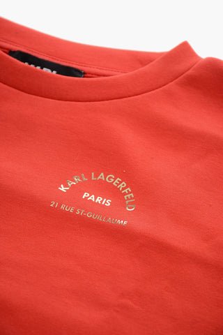 Cropped Crew-Neck Sweatshirt with Golden Logo
