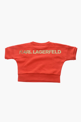 Cropped Crew-Neck Sweatshirt with Golden Logo
