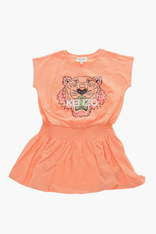 Drawstring Waist Tiger Crest Printed Tee Dress