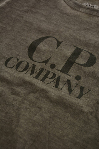 Acid Wash Effect Crew-Neck T-shirt with Front Logo