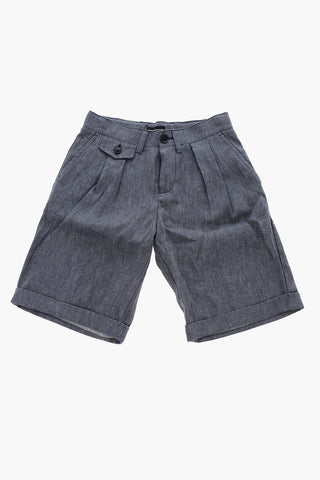 Double-Pleat Flax and Cotton Shorts
