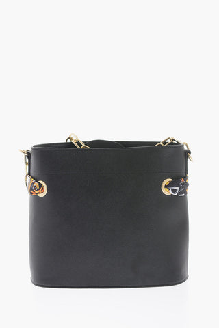 JEANS COUTURE Faux Leather Bucket Bag with Foulard Embellishment and Chain Shoulder Strap