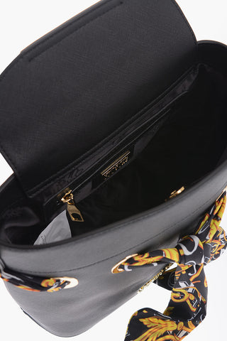 JEANS COUTURE Faux Leather Bucket Bag with Foulard Embellishment and Chain Shoulder Strap