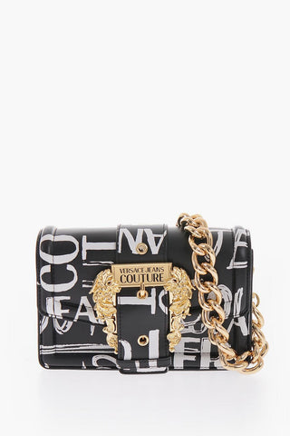 JEANS COUTURE Borsa a Spalla in Ecopelle con Stampa Logo All-Over e Maxi Fibbia Dorata