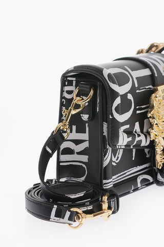 JEANS COUTURE Borsa a Spalla in Ecopelle con Stampa Logo All-Over e Maxi Fibbia Dorata