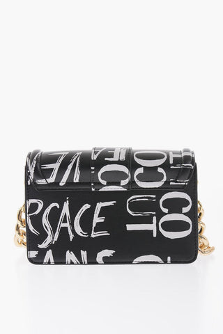 JEANS COUTURE Borsa a Spalla in Ecopelle con Stampa Logo All-Over e Maxi Fibbia Dorata