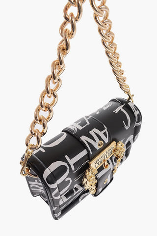 JEANS COUTURE Borsa a Spalla in Ecopelle con Stampa Logo All-Over e Maxi Fibbia Dorata