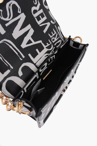 JEANS COUTURE Borsa a Spalla in Ecopelle con Stampa Logo All-Over e Maxi Fibbia Dorata