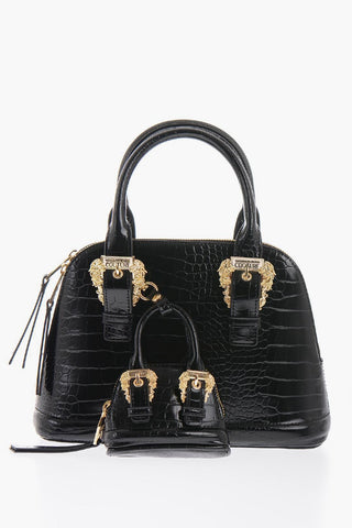  JEANS COUTURE Borsa a Mano in Ecopelle Effetto Coccodrillo con Doppia Fibbia Dorata e Pouch Abbinato 
