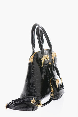  JEANS COUTURE Borsa a Mano in Ecopelle Effetto Coccodrillo con Doppia Fibbia Dorata e Pouch Abbinato 