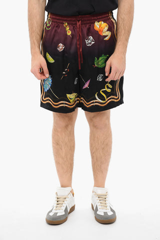 Silk CASA CLUB SUNSET Shorts Printed With Drawstrings
